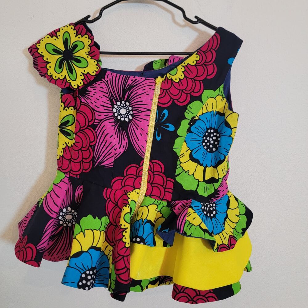 Floral Retro Unique Handmade Blouse Top Asymmetrical Ruffle Lined Zip Back - Picture 11 of 11